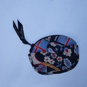 Vera Bradley Black Floral Button Coin Zip Purse + Hidden Slip Pocket EUC